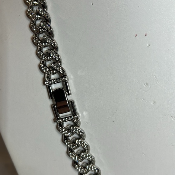 Stainless Steel 8MM Cuban Link Necklace. Iced with Inset Cubic Zirconia. NWOT - Picture 2 of 6